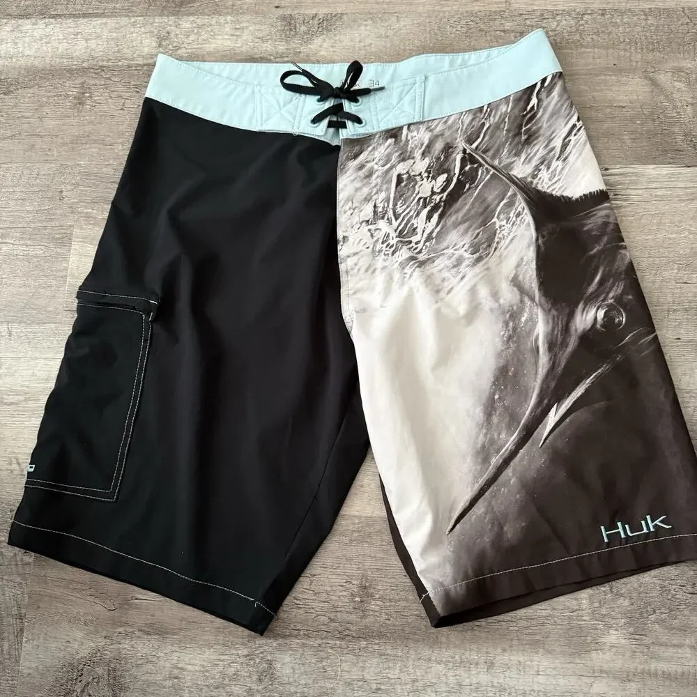 Huk Fishing Board Shorts Mens 34 Performance Fabrics Stretch Quick Dry Sailfish